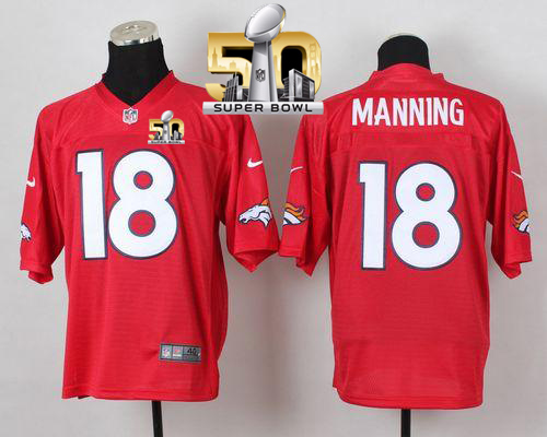 Nike Broncos #18 Peyton Manning Red Super Bowl 50 Men's Stitched NFL Elite QB Practice Jersey